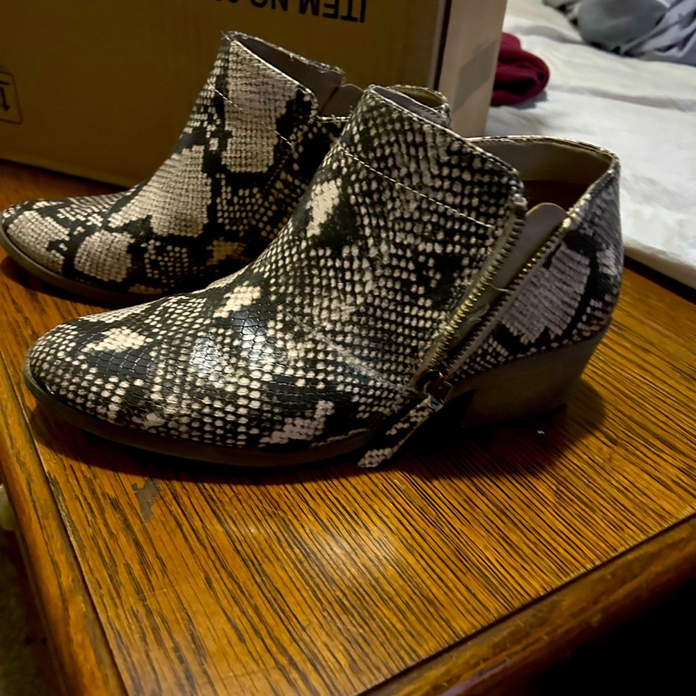Snake skin print ankle boots